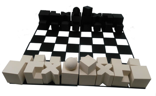 Chess Set Bauhaus Model 1924 Minimalist Chess Set with Compact 4 Piece Board