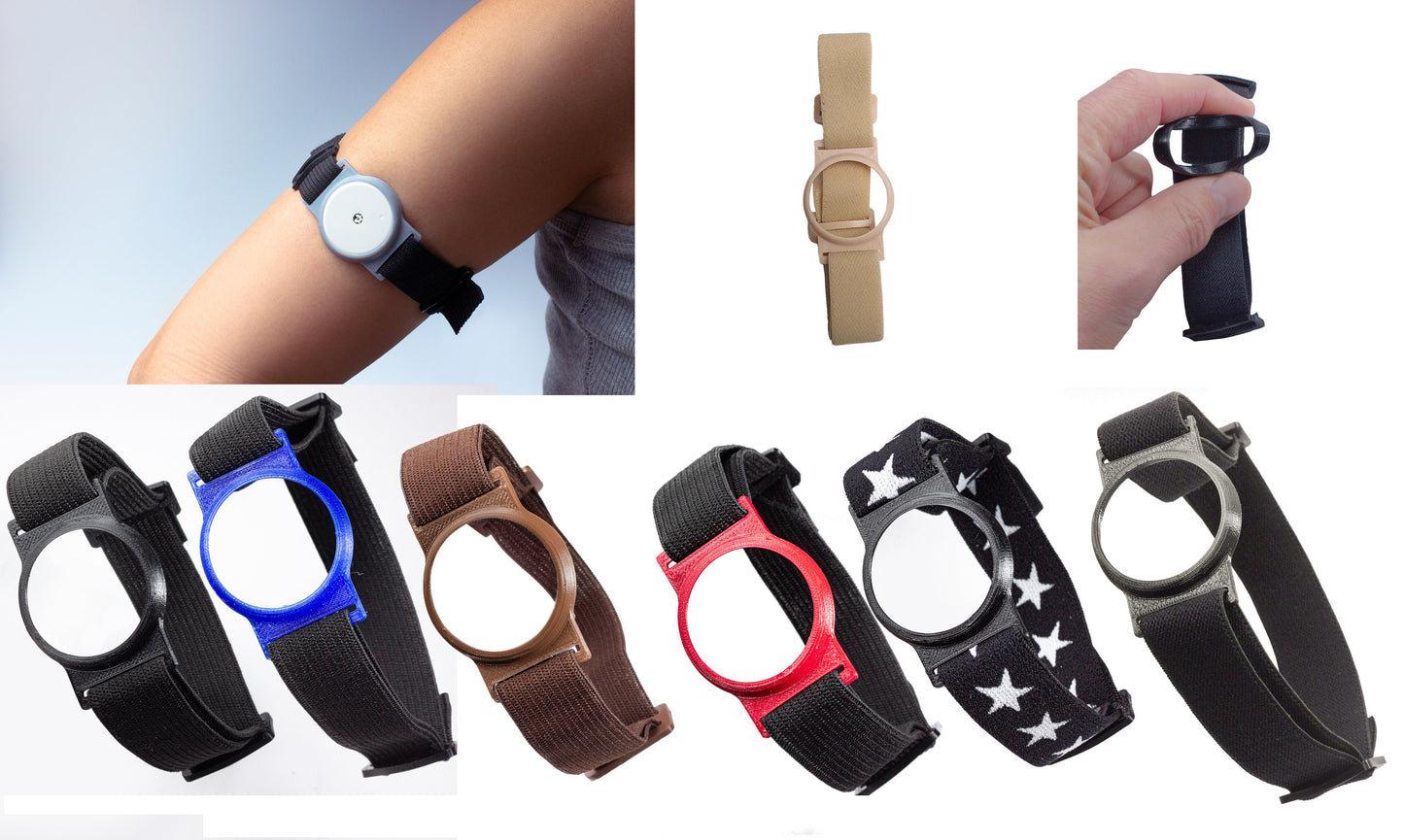 Freestyle Libre Sensor Armband for Protecting your Sensor.  The alternative to Patches or Stickers. Many Colours with Black Strap.